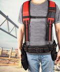 Person wearing 3 Inch Padded Tool Belt For Heavy Duty Work Built Tough With Breathable Mesh Foam Padding And Double Layer Polyester