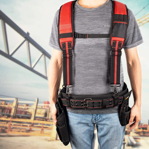 Person wearing 3 Inch Padded Tool Belt For Heavy Duty Work Built Tough With Breathable Mesh Foam Padding And Double Layer Polyester
