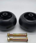 Heavy Duty Deck Rollers With Solid Shoulder Bolts And Lock Nuts For Zero Turn Mowers And Riding Tractors Ultra Smooth Gliding Wheel Repair Kit For Yard Hustlers Everywhere with black wheels and bolts.