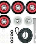 All-In-One Cabrio Dryer Repair Kit with 4 WPW10314173 drum support rollers, W10837240 idler pulley, 661570V drum belt, 279640 parts.