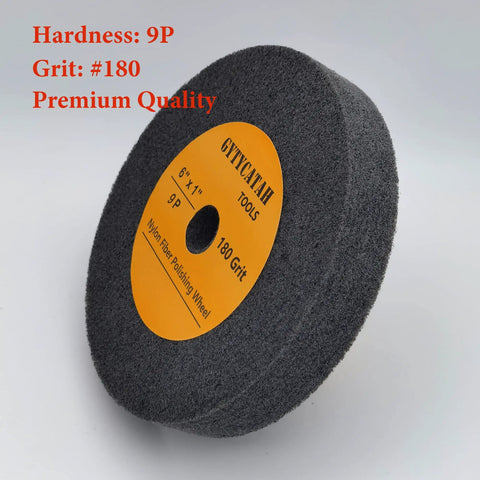 Nylon Fiber Deburring Wheel For Bench Grinder, Silicon Carbide Abrasive Polishing Wheel, 6 Inch Diameter By 1 Inch Thick With Five Eighths Inch Arbor, 180 Grit, Fits Most Grinders For Buffing Metal Stone Wood And Jewelry