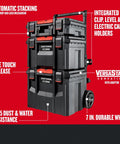 TradeStack Rolling Tower Storage System With 22 Inch Capacity, showing three stacked units and wheels for large tool storage