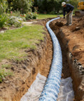 Soft French Drain Pipe For Backyard And Basement Drainage With No-Fuss Flexible Infiltration Solution For Wet Areas And Downspouts Easy Install 3.2 Inch Diameter 50 Feet Long installed in trench