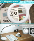 10X Magnifying Glass With Light And Clamp, Flexible Gooseneck LED Desk Lamp showing magnified newspaper on desk