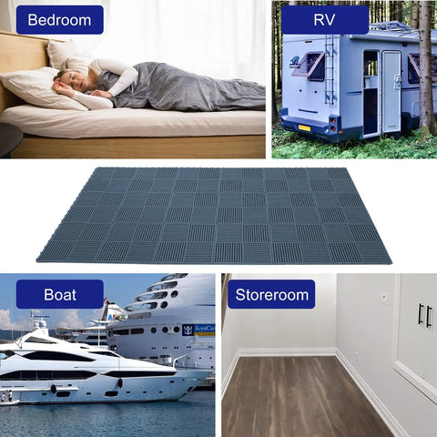 9 Pack 12 Inch Square Interlocking Floor Tiles With 0.4 Inch Thick Dark Gray Non Slip Mats And Drainage Grooves for wet areas
