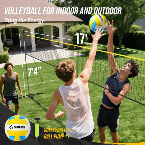All-In-One Backyard 3-In-1 Net Set For Volleyball Badminton And Pickleball With 17Ft Adjustable Height Net in backyard play