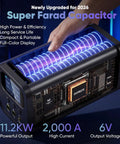 Hand touching upgraded Super Farad Capacitor with compact design, high power, and full-color display for 2026.