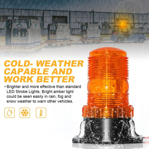 Built Tough 30 Led Amber Strobe Light 30w Roof Beacon For Forklift Mower Atv Truck 4 Pack, amber strobe light shown in rain with drops.