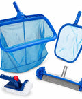 4 Piece All In One Pool Cleaning Kit with Heavy Duty Leaf Skimmer Net Deep Bag Skimmer Rotatable 90 Degree Scrub Brush and Wall Scrub Brush for Above Ground and Inground Pools Pole Not Included