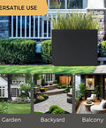 Tall Metal Planter With Middle Shelf And Span Divider For Outdoor Spaces Large Rectangular Planter Box 36W 11D 30H pictured in a garden