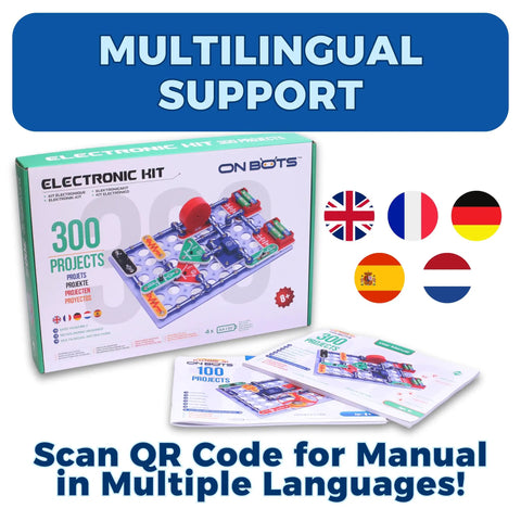 STEM Electronics Kit for Kids 8 Plus 300 Hands On Projects to Learn Circuits and Engineering Build Radios, Sensors, Fans, and More, 60 Parts, Full Color Manual box with multilingual support