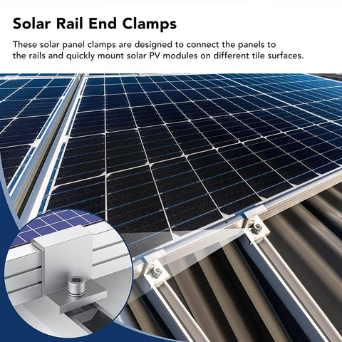Heavy Duty Solar Panel Clamp Kit Includes Ten Piece Anodized Aluminum Z Bracket Set For Rv Tile House Roof Universal Rail Mount Plug And Play No Sweat Setup with solar rail end clamps.