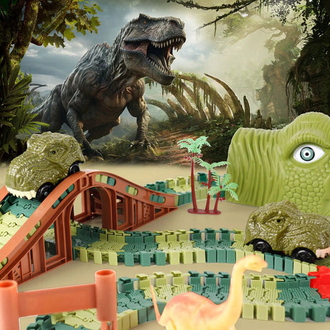 Dinosaur Track Toy Set With Light And Sound Race Track For Kids Ages 3 4 5 6 7 Boys And Girls, Create A Dino World Road Race Adventure