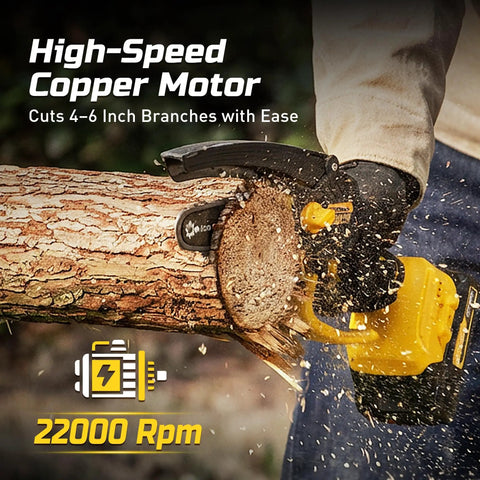 6-Inch Cordless Mini Chainsaw 21V 2.0Ah Battery Powered Pruning Saw cutting tree branch