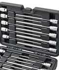 18-Piece Extra Long Hex Socket Set With Deep Reach Allen Bits For Auto And Home Use in durable carry case.