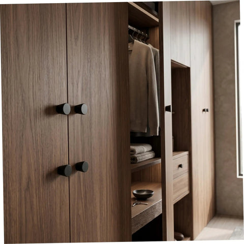 Built Tough Black Round Cabinet Knobs Package Of Six Heavy Duty Aluminum Dresser Handles on modern wardrobe doors.