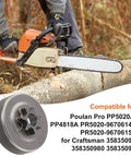 Chainsaw cutting log with Beefed-Up 325-7T Sprocket And Clutch Drum Kit for PP5020AV PP4818A, heavy-duty construction visible