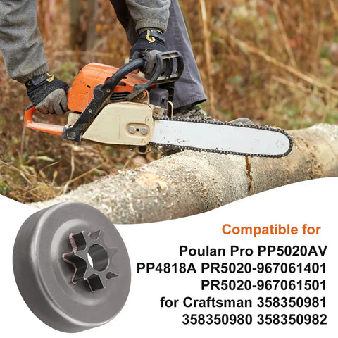 Chainsaw cutting log with Beefed-Up 325-7T Sprocket And Clutch Drum Kit for PP5020AV PP4818A, heavy-duty construction visible