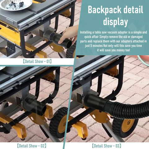 Table Saw Dust Collection Adapter Two And A Half Inch Outlet To One And Seven Eighth Inch Vacuum Hose Connection black installation