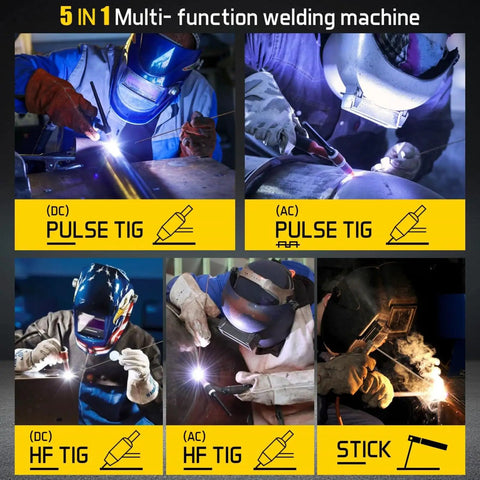 5 in 1 feature display of 200 Amp AC DC TIG Welder With Pulse, Dual Voltage 110V And 220V, Aluminum TIG And MMA Stick Welder