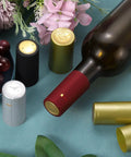 Top Shelf 50 Pack PVC Heat Shrink Wine Bottle Caps With A Rock Solid Gold Seal on assorted bottles, seals in flavor for brewers.