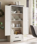 Farmhouse Pantry Cabinet 72 Inch Tall Wood Storage With Adjustable Shelves Barn Style Doors And Drawer All In One Kitchen And Dining Room Organizer In Antique White open in dining room