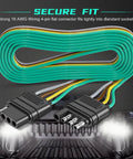Heavy Duty 4 Pin Trailer Connector Harness Extension 80 Inch Flat Wiring Kit showing strong 16 AWG wiring and connectors.