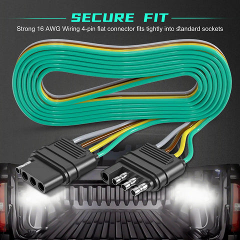 Heavy Duty 4 Pin Trailer Connector Harness Extension 80 Inch Flat Wiring Kit showing strong 16 AWG wiring and connectors.