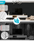 Comparison image of 12 Pack Large Acoustic Wall Panels Covering 92.8 Square Feet With Solid Peel And Stick Sound Absorbing Backing in black.