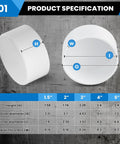 Dimensions of 2 Inch PVC End Cap For Schedule 40 Pipe, White Slip Socket Cap Connector showing size and specifications.