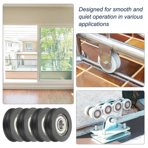 U Groove Ball Bearing Roller Wheels 6 X 27 X 8mm Nylon Pulley Guide Wheel Stainless Steel Track Wheel Built To Last No Squeak Heavy Duty Replacement For Sliding Doors And Windows Black Pack Of 4 on sliding door track