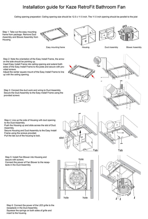 Installation guide for 120 CFM Super Quiet Bathroom Exhaust Fan With Easy Install No Attic Access Needed Energy Star Certified