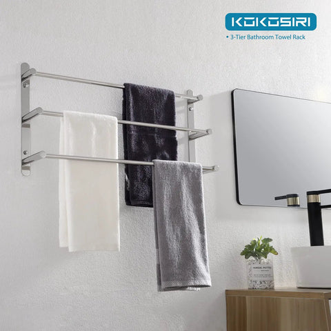 Stainless Steel 3-Tier Ladder Towel Rack with Wall Mount in Polished Chrome, Rustproof, durable towels shelves in bathroom setting