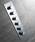Top Tier Led Thermostatic Shower System With 60X80Cm Shower Panel Rainfall Waterfall And Mist Functions control panel with six dials.