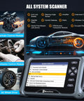 IF745 All Systems OBD2 Scanner And Scan Tool With 6 Reset Functions beside car diagnostics interface graphic