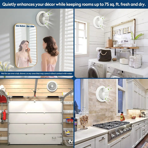 Through The Wall Exhaust Fan With White Grille, 6 Inch Duct, installed in bathroom, kitchen, garage showing fresh air circulation