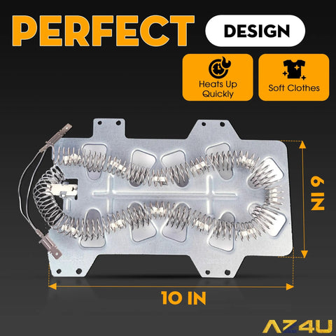 Plug and Play Dryer Heating Element and Thermostat Replacement Kit for Samsung Electric Dryers Includes High Limit Thermal Fuse and Thermistor Fits Models DV42H5000EW A3 DV48H7400EW A2 DV42H5200EW A3 DV419AEW XAA, metal heating coil on a rectangular plate