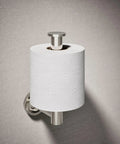 Purist Toilet Tissue Holder K-14444-SN in vibrant polished nickel, vertical mount, solid brass construction, with toilet roll.