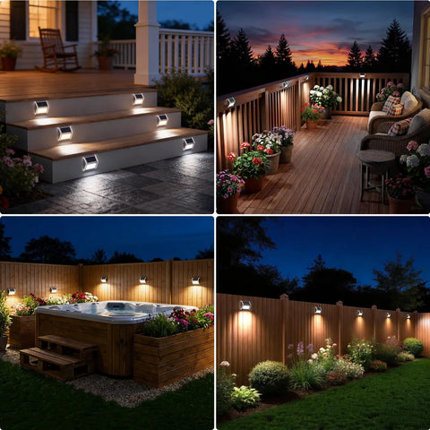 Solar outdoor lights for deck and garden waterproof pathway lamps for walkways fences backyard railings pool steps walls