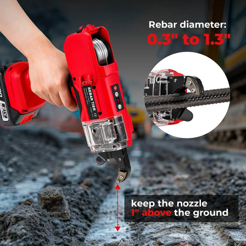 Automatic Rebar Tie Gun Cordless Electric Wire Twister Tool Battery Powered Rebar Tying Machine on construction site.