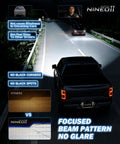 Slick H7 Headlight Bulbs Deliver Knockout Brightness With 24000 Lumens And Silent Fan Cooling For Epic Night Driving Visibility super easy plug and play setup, showing focused beam pattern without glare.