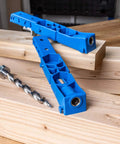 Pocket Hole Jig XL For Thick Lumber And Framing Drills 1.5 To 3.5 Inch Stock Built For 2x4 And 4x4 Builds with drill bit on wood