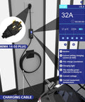 Smart Level 2 EV Charger Portable 40 Amp 9.6kW With NEMA 14-50 Plug And 25 Ft Cable for J1772 Electric Cars showing NEMA plug and charging details.