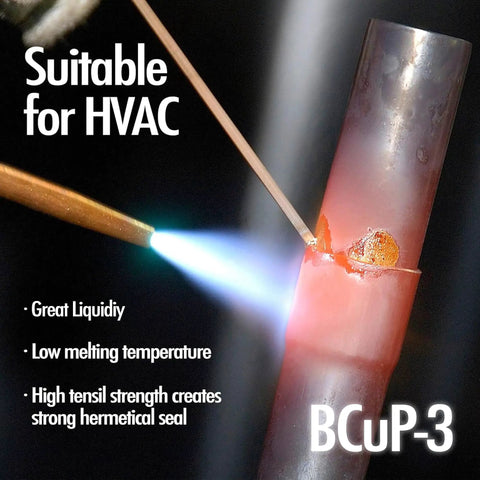 40 Sticks BCuP-3 Silver Brazing Rods For HVAC Pros And Refrigeration, 5 Percent Silver Solder On Phos Copper Alloy, Flat 10 Inch Welding Rods, 0.050 Inch Diameter, Great Fluidity, Strong Hermetic Seal For Air Conditioning And Cold Storage. HVAC brazing on copper pipe