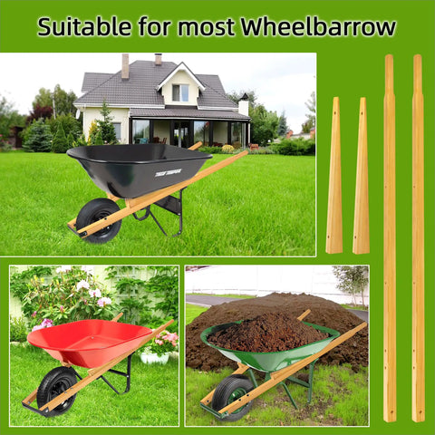 Wood Replacement Wheelbarrow Handles Kit With 304 Stainless Nuts And Bolts, Includes 2 Wedges, Tough Seal Coat, pre-drilled handles with wheelbarrows.