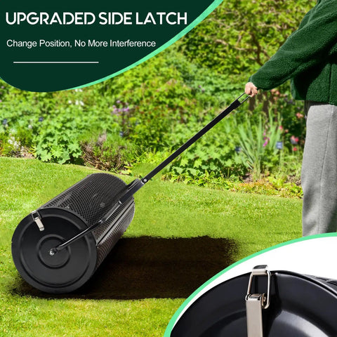 Person using Beast Compost And Peat Moss Spreader For Lawns And Gardens With 2 In 1 ATV And T Shaped Handle in garden