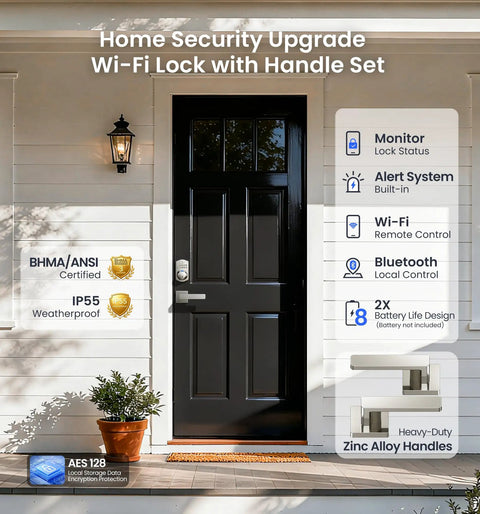 Smart Home Keyless Entry Digital Door Lock With Fingerprint Deadbolt And Handle Set App Remote Hub Free Wifi Security Satin Nickel Finish Straight Wifi Hookup Top Shelf Build Lock It Down Round The Clock