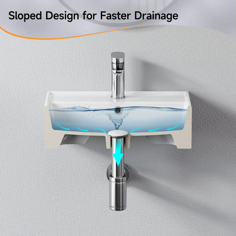 Sloped design for faster drainage in a Bathroom Wash Basin(45 * 31 * 13cm) - Countertop/Wall-Mounted Recular Sink (Whitle)