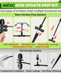 Comparison of new and old drip systems featuring the Upgraded 2026 360 Degree Adjustable Drip Irrigation Kit With Bendable Tubing.