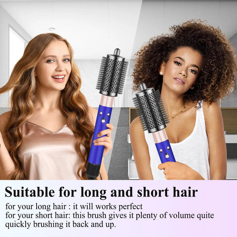 Two women holding Large Round Volumizing Hair Brush Attachment for Dyson Airwrap Styling HS01 HS05 HS08 in a bathroom setting